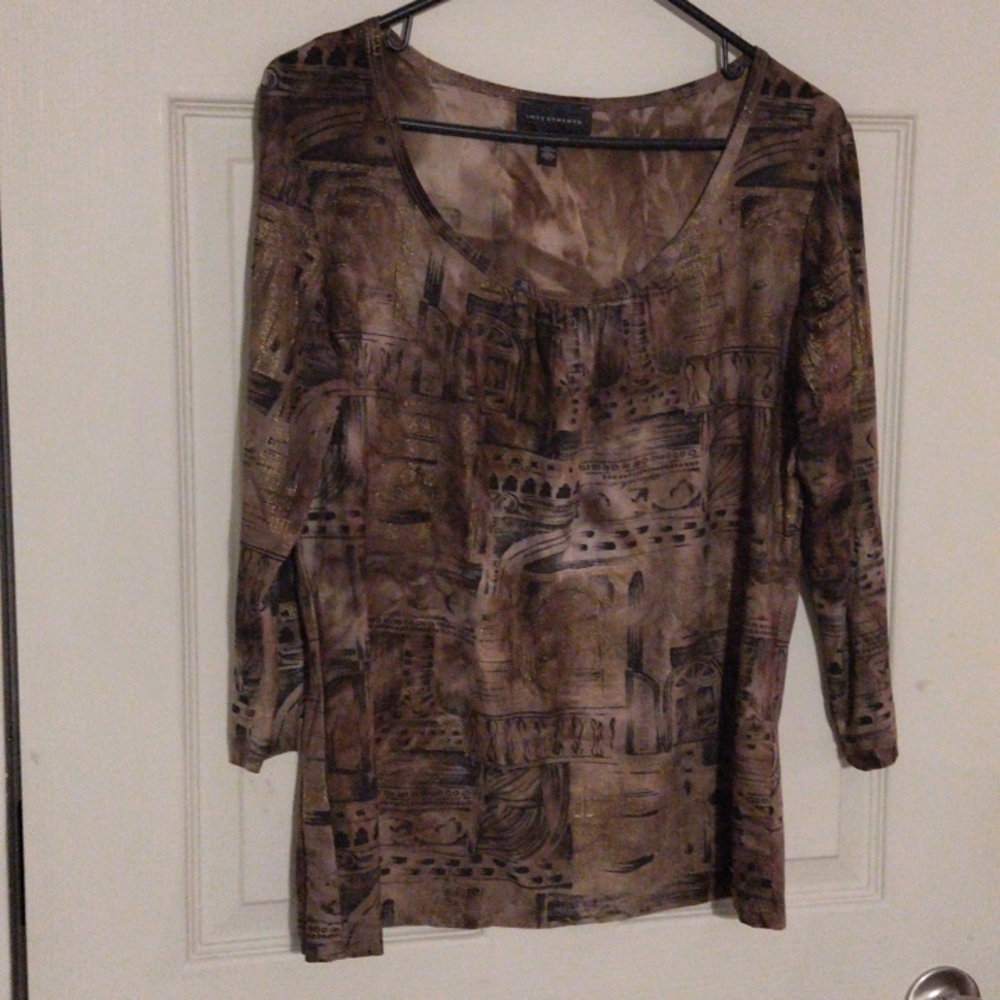 SOLD Investments large Brown blouse with decor on it